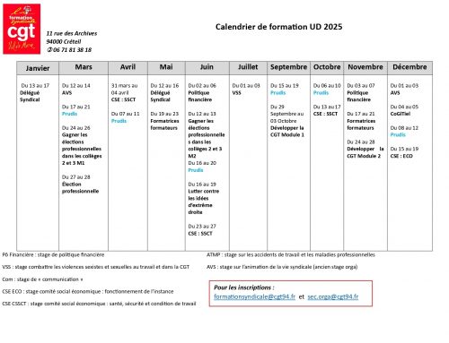 Calendriers Formations UD – UL 2025